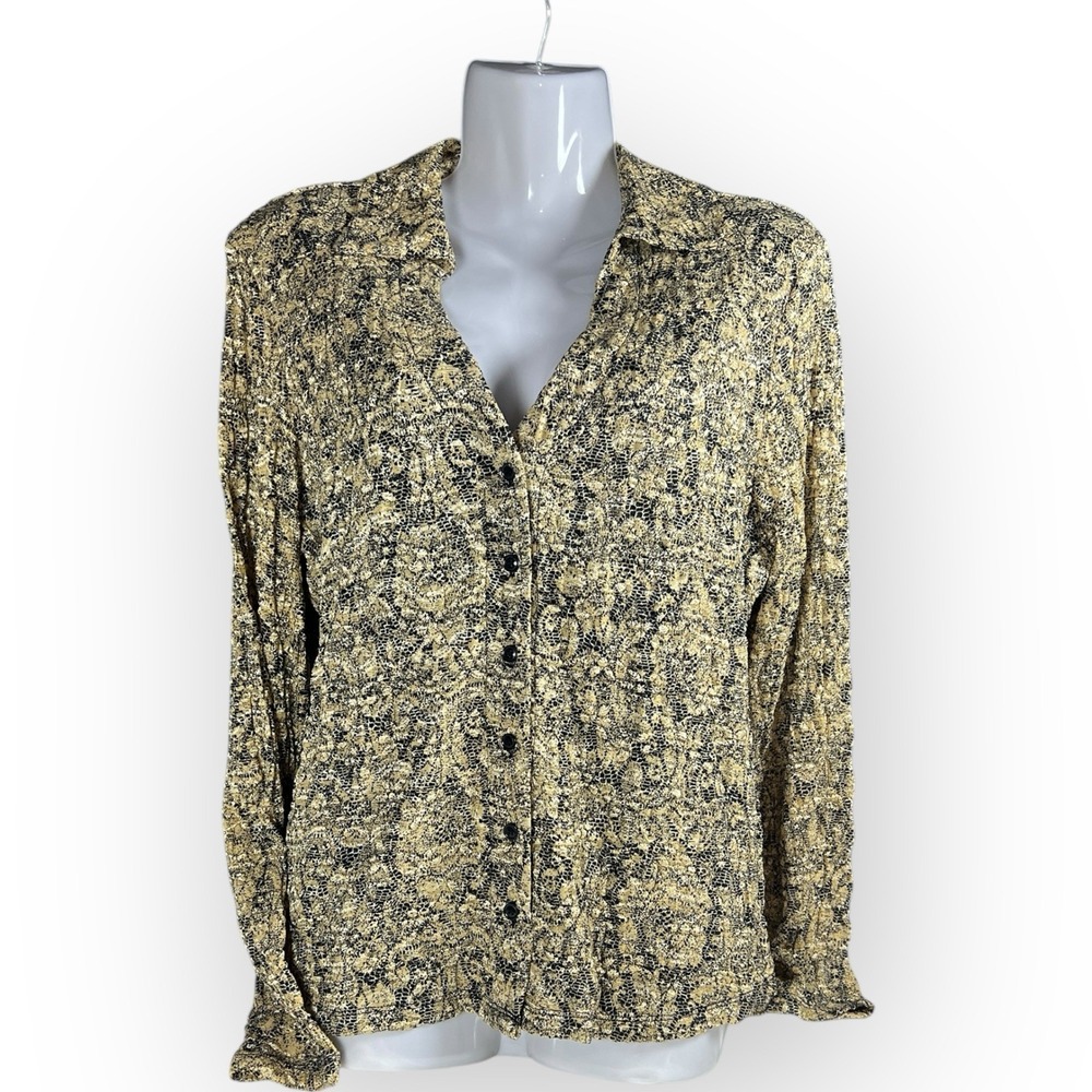 NWT Women's Woven Gold Snake Overlay Black Lining Collar Button Mob Wife Texture - Picture 2 of 14